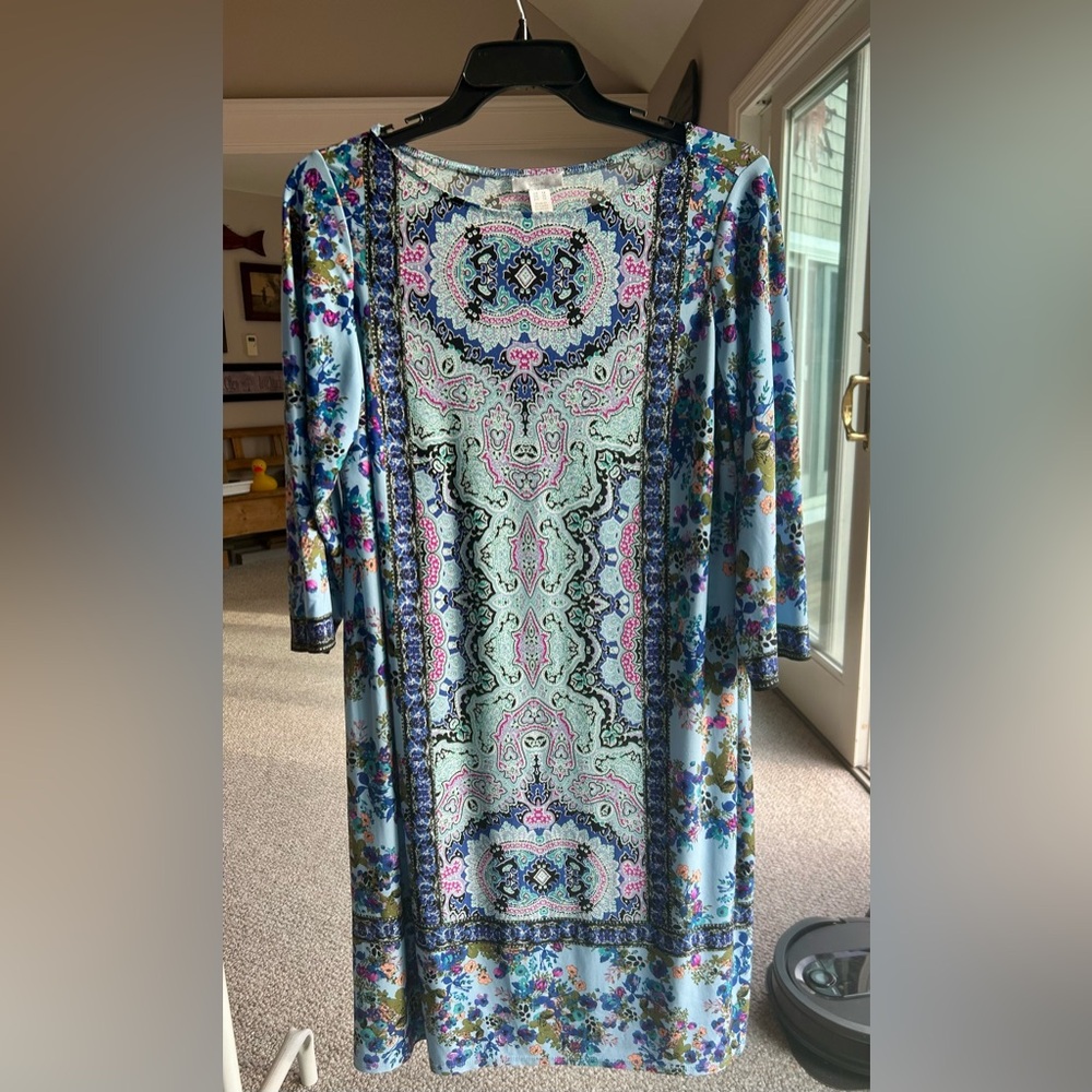 Floral Patterned Dress with 3/4 Sleeves